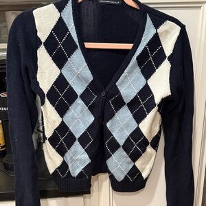 Brandy Melville Diamond Pattern Cardigan - Black, White, Light Blue